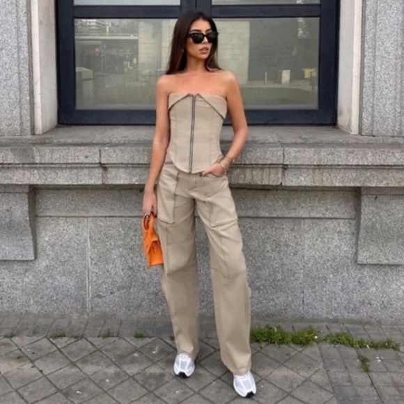 NWT Zara topstitched zipper cargo pants XS - Picture 15 of 16